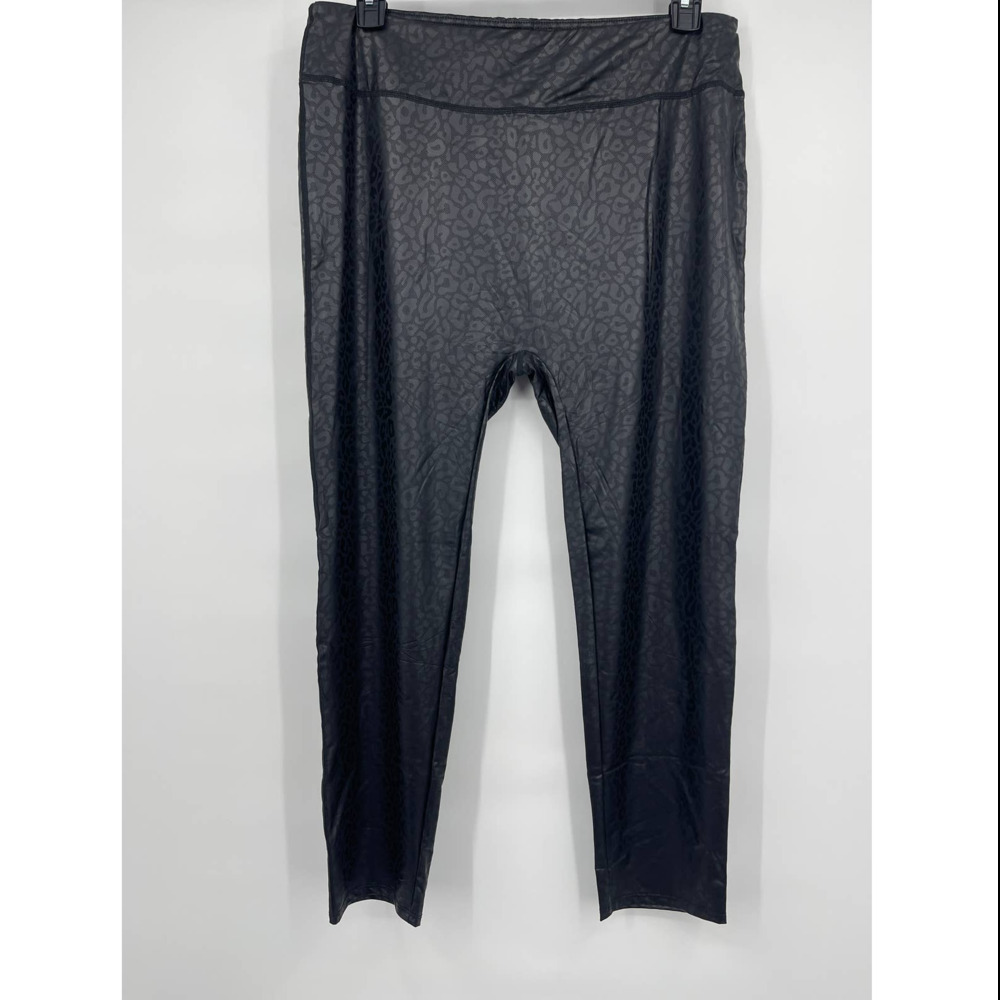 Kyoyo Active Womens Black Pleather Textured Leggings NEW 2XL